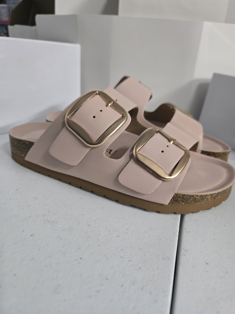 SUFU Blush Pink Big Buckle Slide Sandals